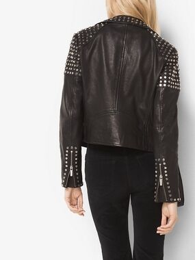 Michael Kors Studded Black Leather Moto Jacket - Women's